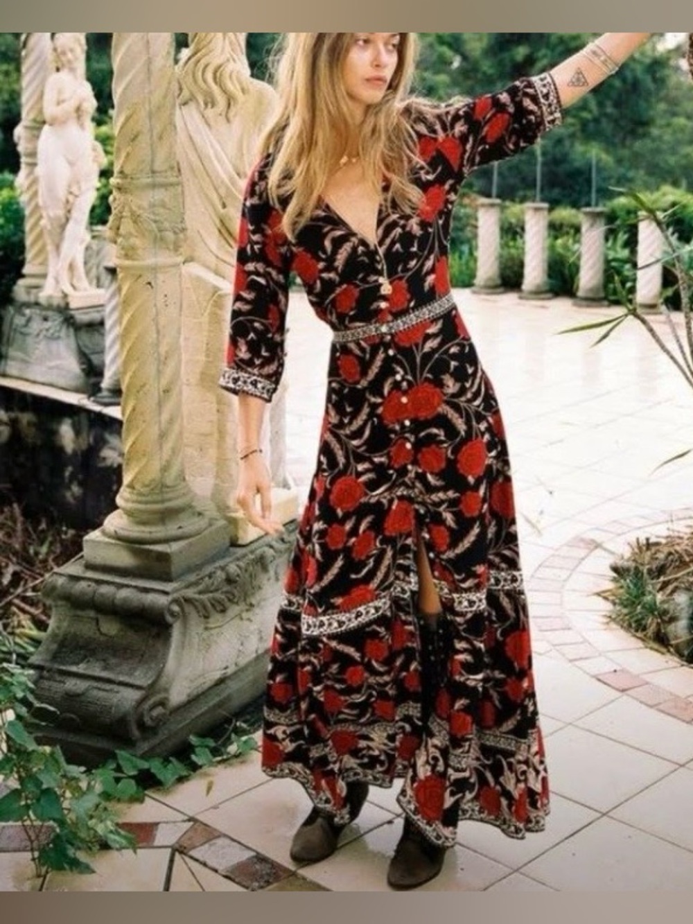 Arnhem Carolina Rose Midnight Red Maxi Dress, Size AU14/US10
